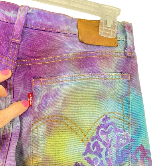 Levis Tie Dye Jeans Waist 26 Womens Size 2 XS Handmade Tie Dye Painted Purple - Picture 6 of 16